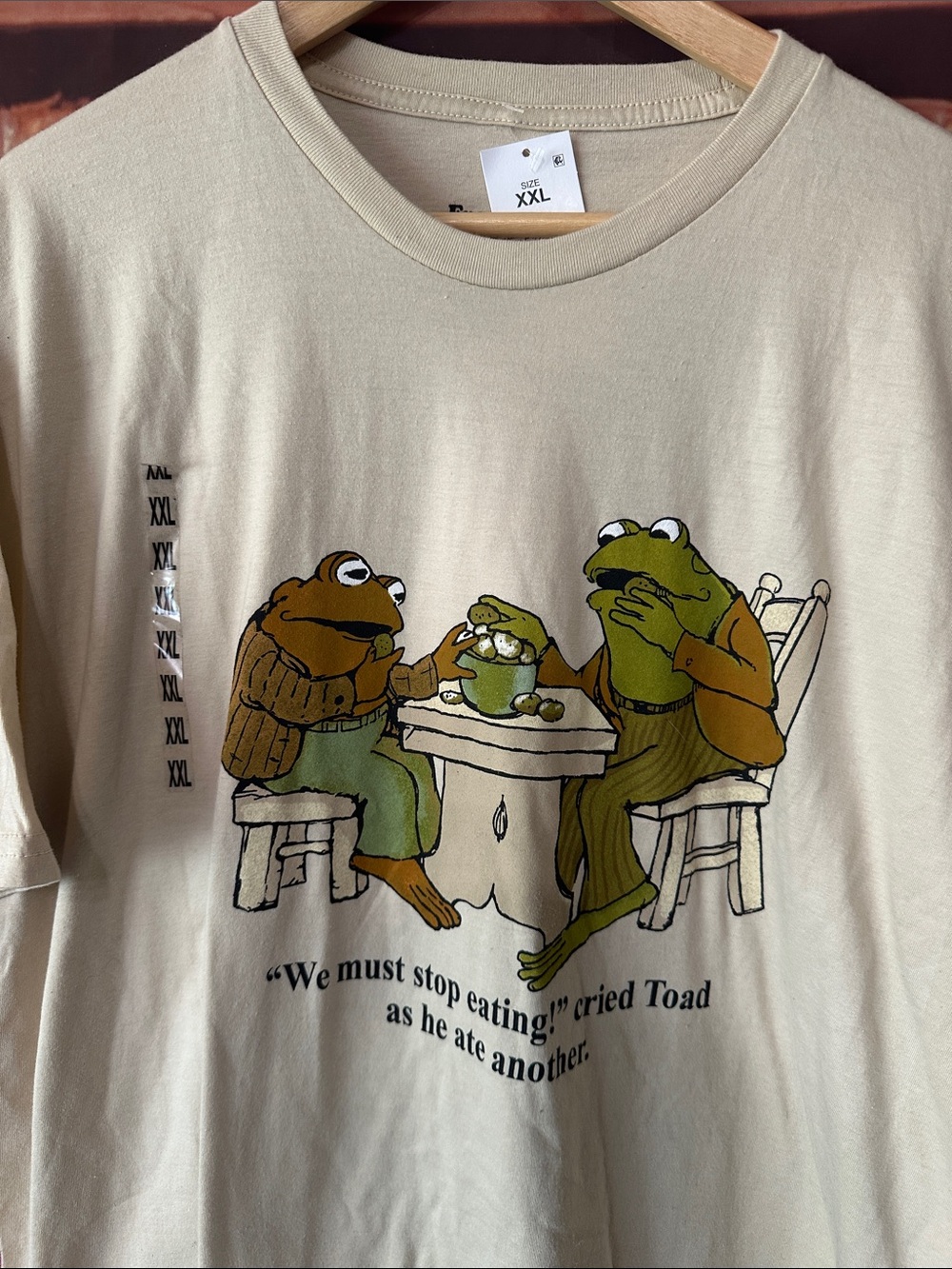 NWT Frog and Toad Graphic T-Shirt XXL "We Must Stop Eating" Tan Target